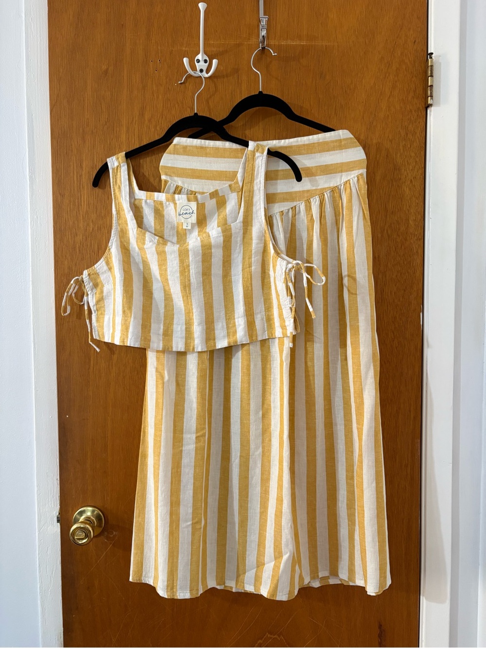 LOFT Beach Yellow & White Striped Linen Top and Skirt Set